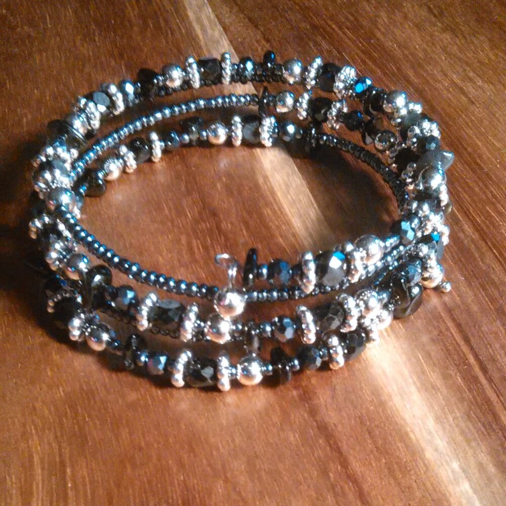 Simulated Blue and Black Sapphire Wrap Bracelet